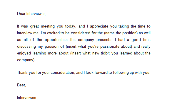 follow up email after attending job interview