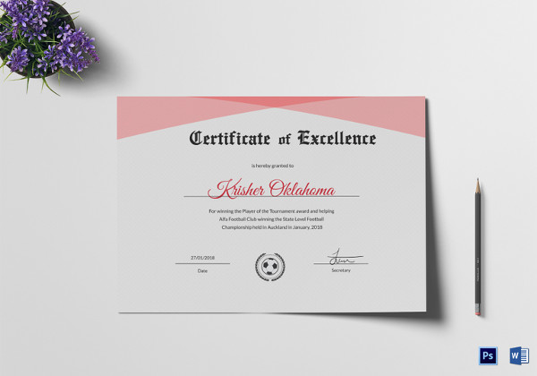 football excellence certificate template