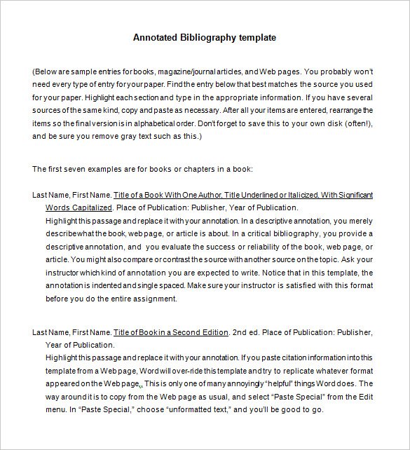 free annotated bibliography template