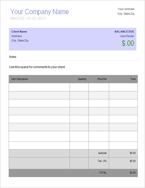 free invoice template microsoft excel