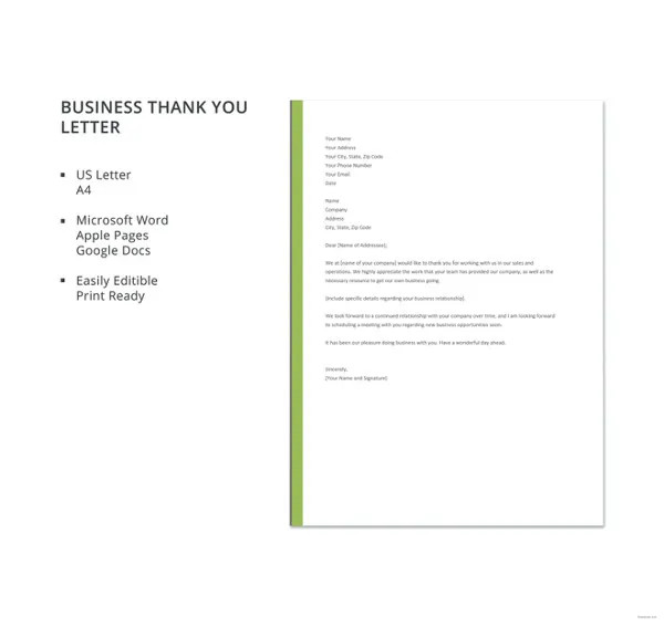 free business thank you letter templates