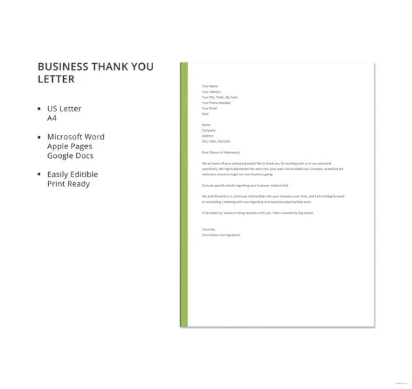 Business Thank You Letter – 18+ Free Sample, Example Format Download ...