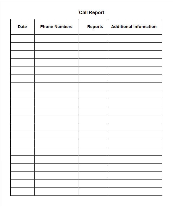 free call report template in word