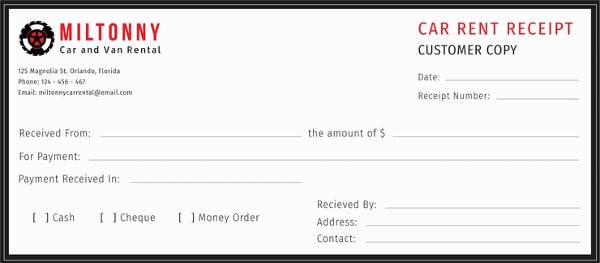 free car rent receipt template
