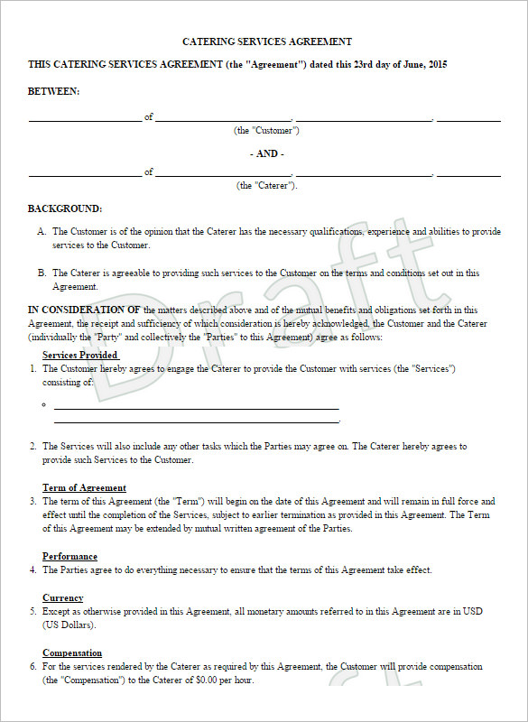 Free Printable Catering Contract Forms