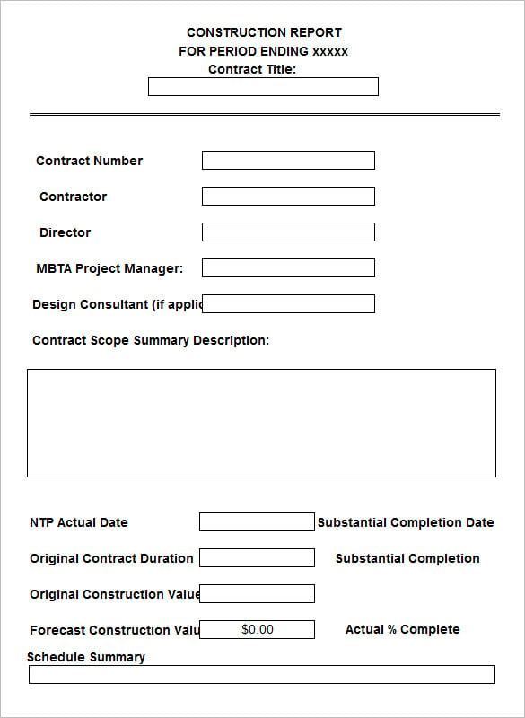 free construction report template in excel