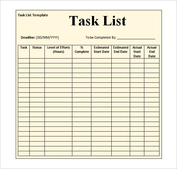 free daily work task template download
