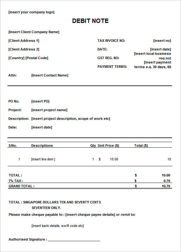 free debit note form template download