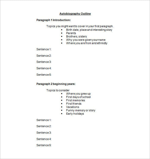 free download autobiography outline template