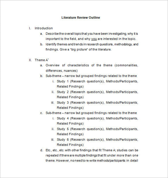 free download literature review outline template in word