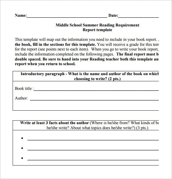 7 Middle School Book Report Templates Samples DOC PDF