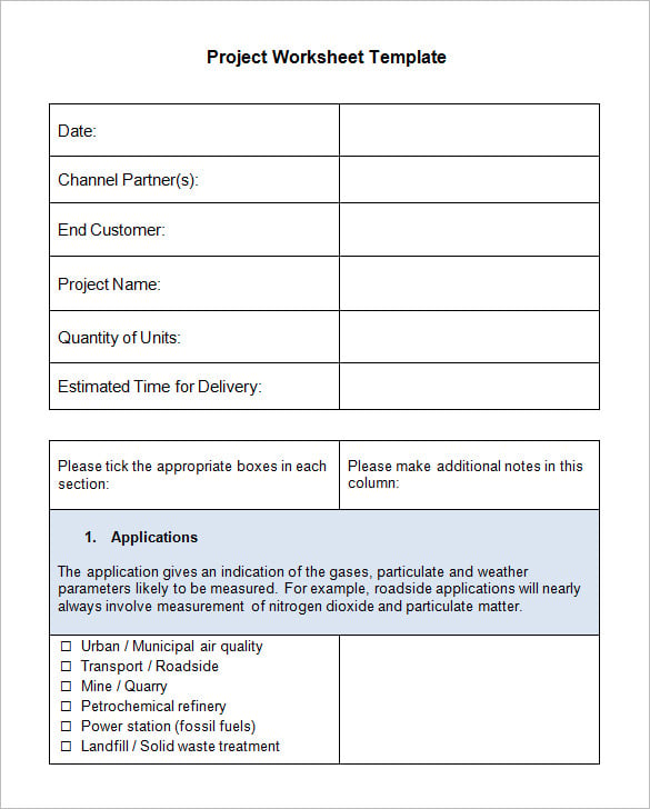 free download project worksheet template
