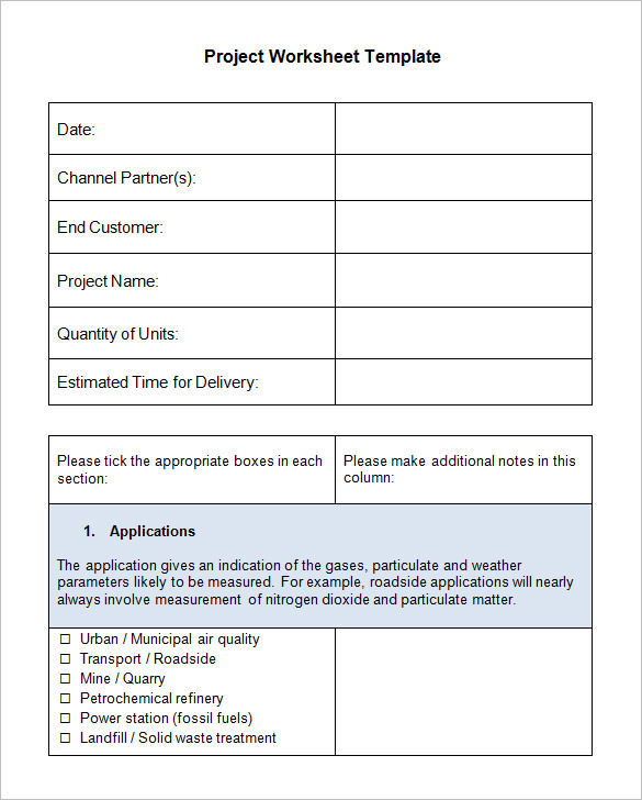 5+ Project Worksheet Templates Word