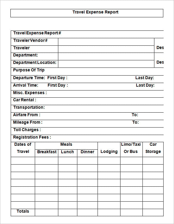 free download travel expense report template