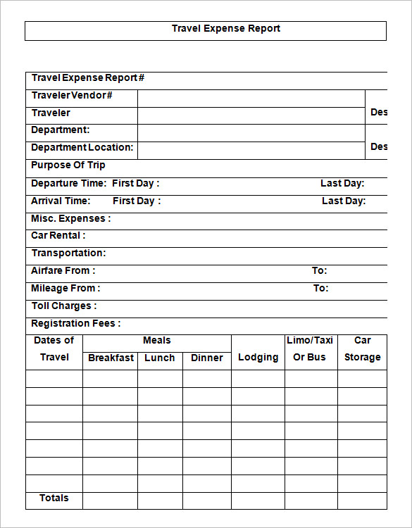 travel expense report template free