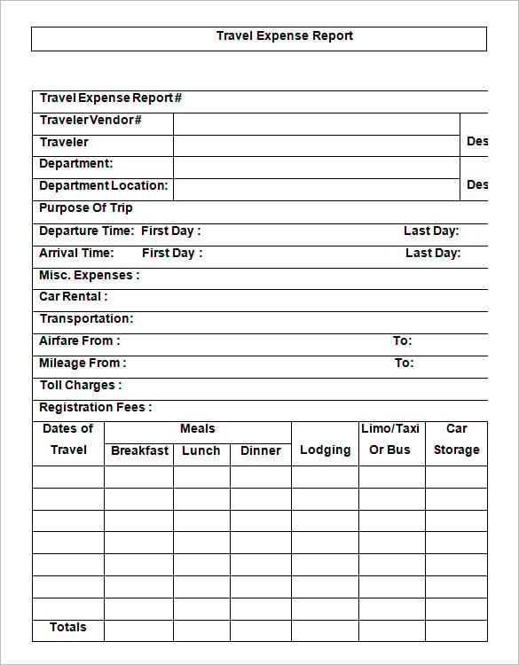 travel expense report template word