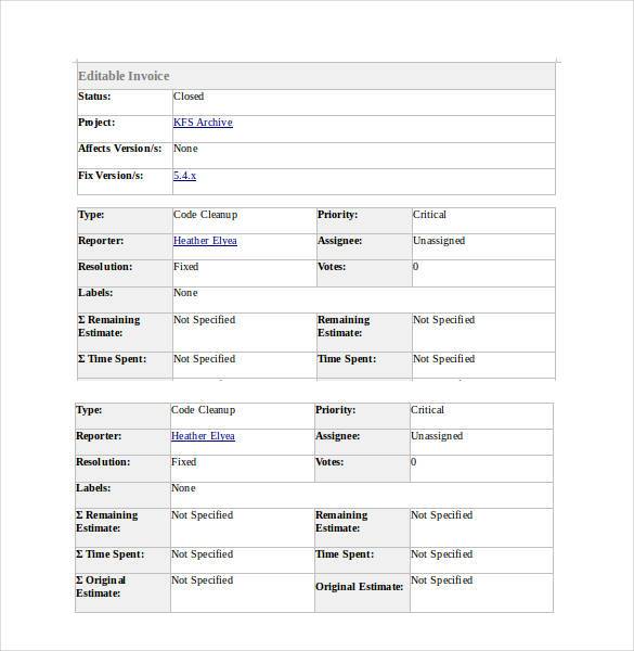 free editable invoice template word