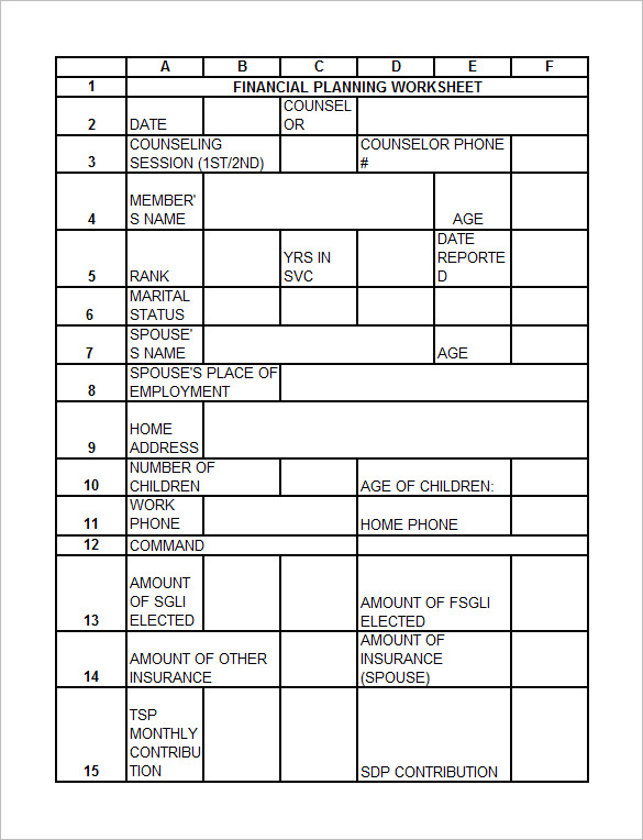 Printable Financial Planning Worksheets