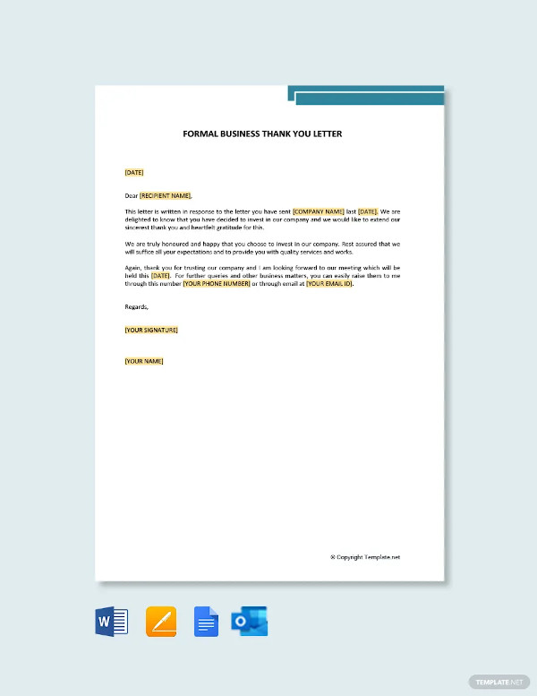 free formal business thank you letter template