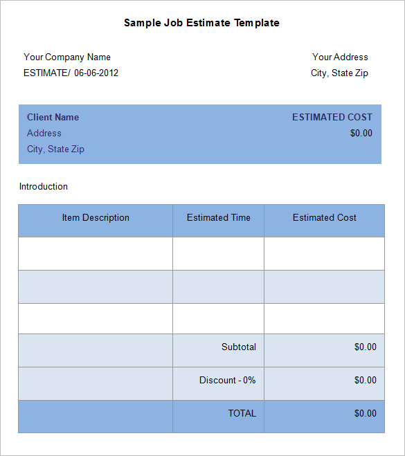 5 Job Estimate Templates – Free Word Excel & PDF