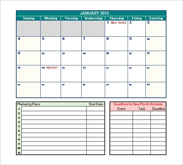 free marketing calendar template 2015