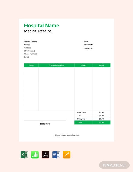 20 medical receipt templates word pdf google docs free premium