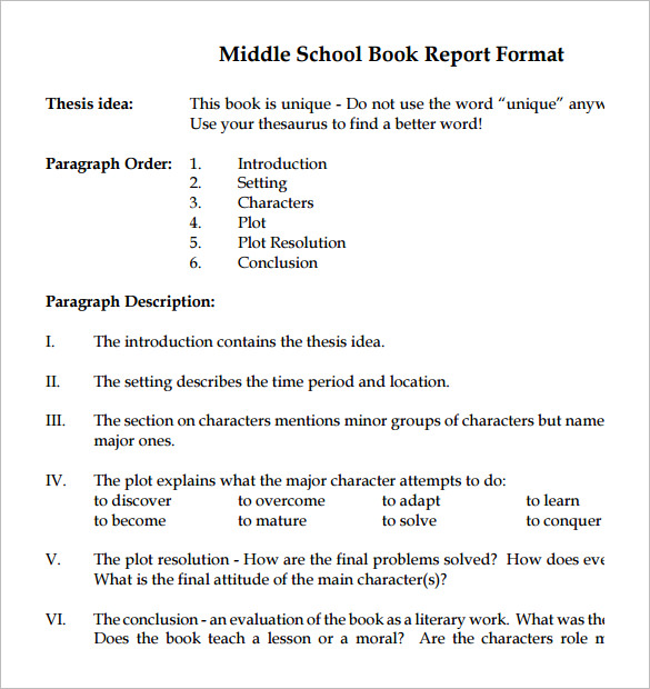 middle school outline template for book report