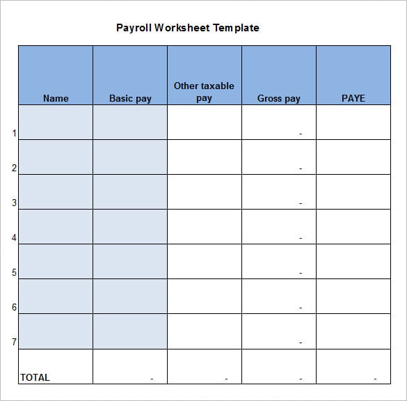free payroll worksheet template download