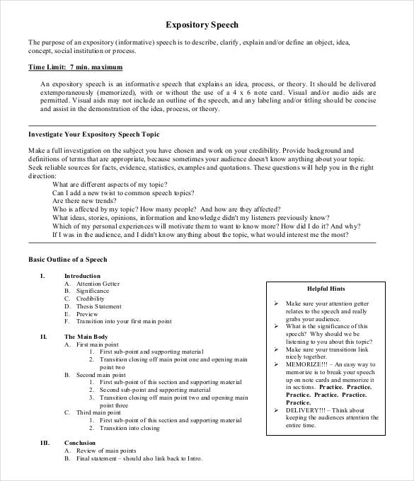 free printable expository speech layout