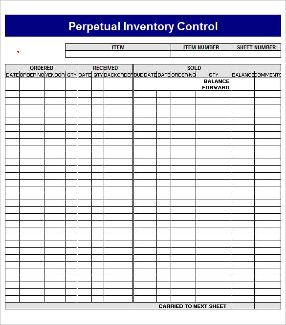free printable perpetual inventory worksheet control template