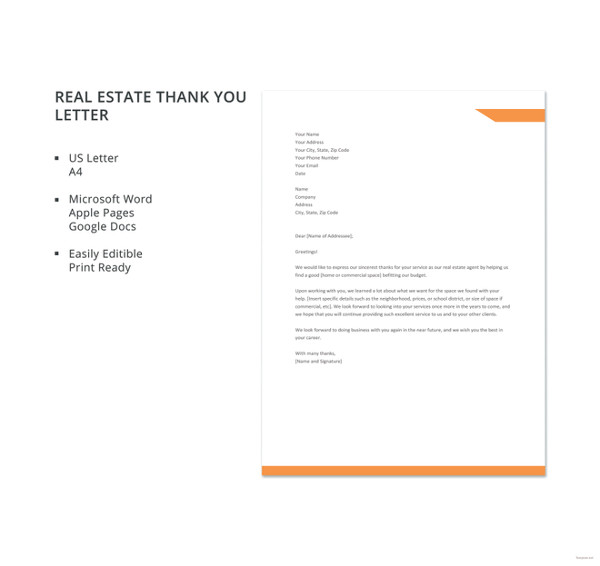 Real Estate Thank You Letter 8+ Free Sample, Example Format Download!