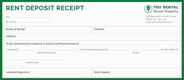 free rent deposit receipt template1