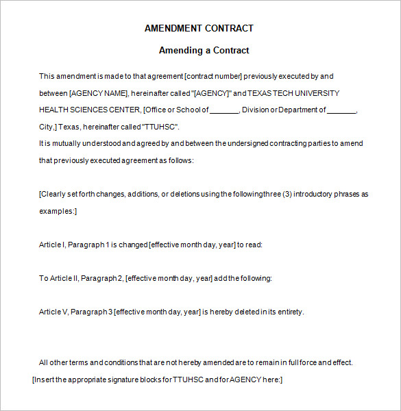 11  Contract Amendment Templates Word PDF Google Docs Documents