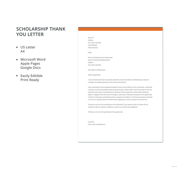 13  Scholarship Thank You Letter in Word Apple Pages Google Docs PDF