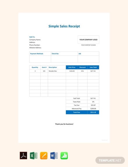 free simple sales receipt template