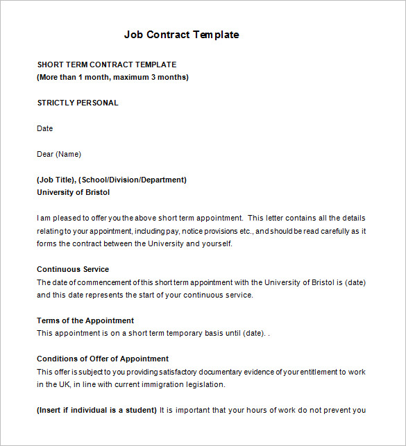 Free Temporary Job Contract Template Download