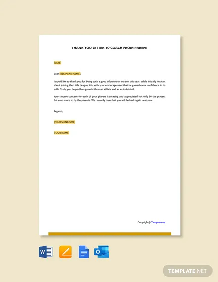 free thank you letter to coach from parent template
