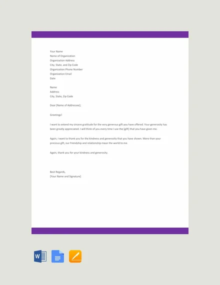 free thank you letter for gift template