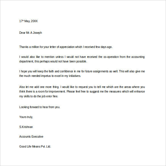 Thank You Letter for Appreciation - 19+ Free Word, Excel, PDF Format ...