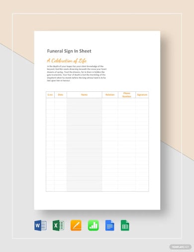 funeral sign in sheet template
