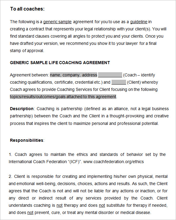 11 Sample Coaching Contract Templates Docs Word Pages Free Premium Templates