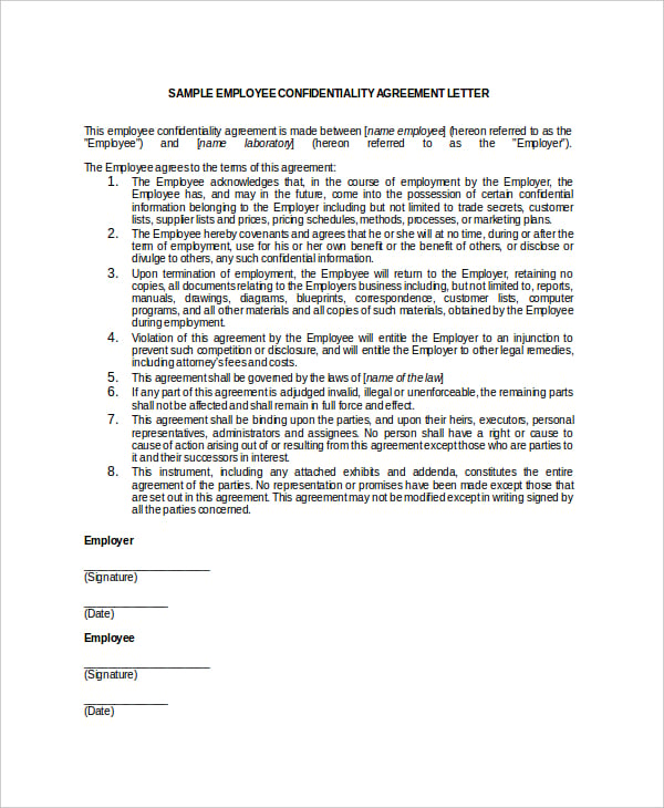 generic employee confidentiality agreement example