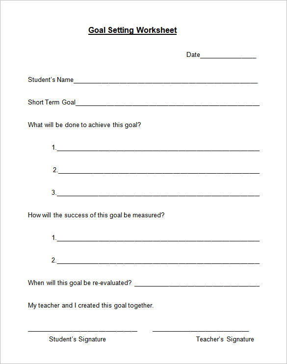 goal setting worksheet format download