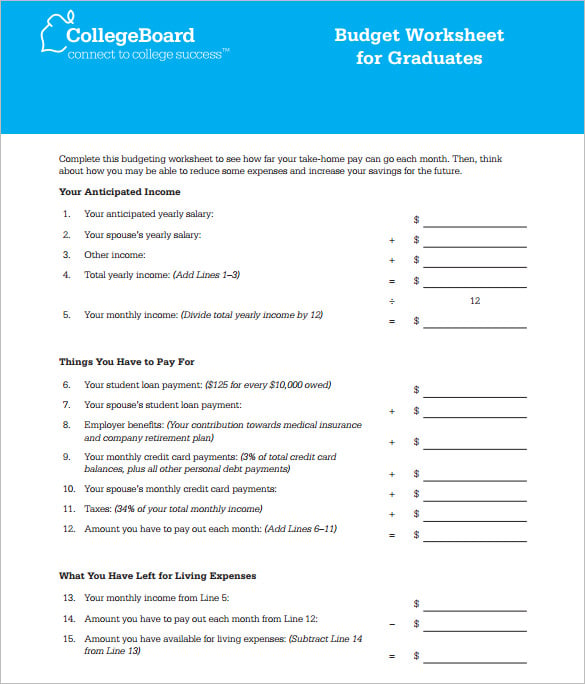 graduate budget template in pdf format
