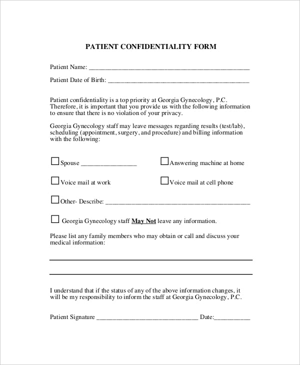 gynecologists patient confidentiality agreement sample
