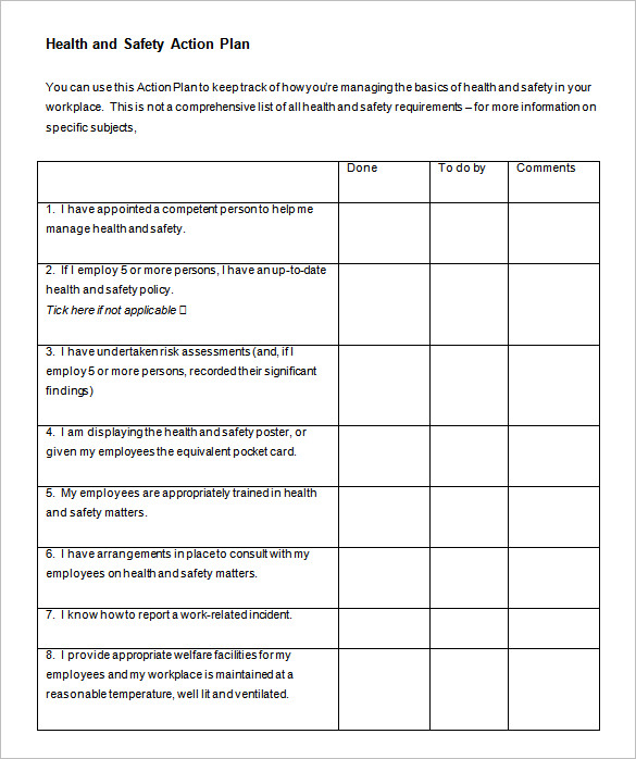 health and safety action plan word doc download