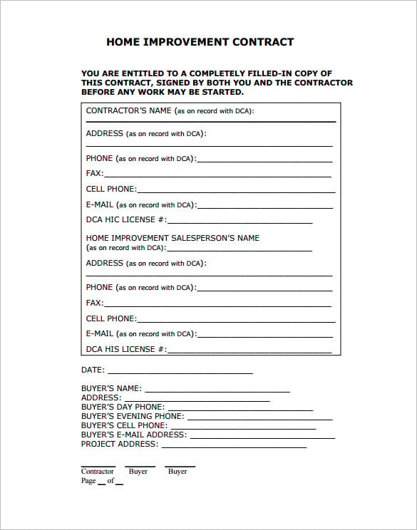 home improvement contract sample pdf download