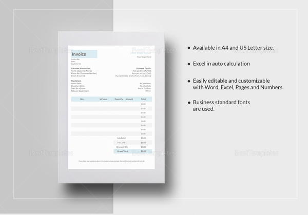 hotel invoice template