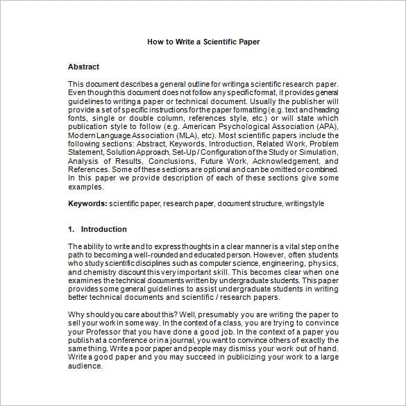 how to write a scientific research paper outline template free