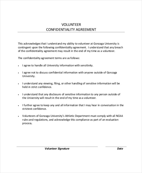 human resource volunteer confidentiality agreement